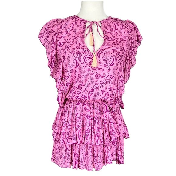 Coolchange Quinn Womens Ruffled Tunic Dress Swim Cover Purple Pink Floral size S - Picture 1 of 12